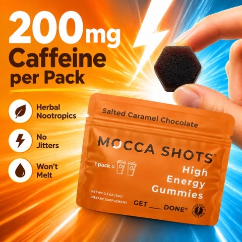Seattle Gummy Mocca Shots Energy Gummies, Salted Caramel Chocolate - 12 Pack