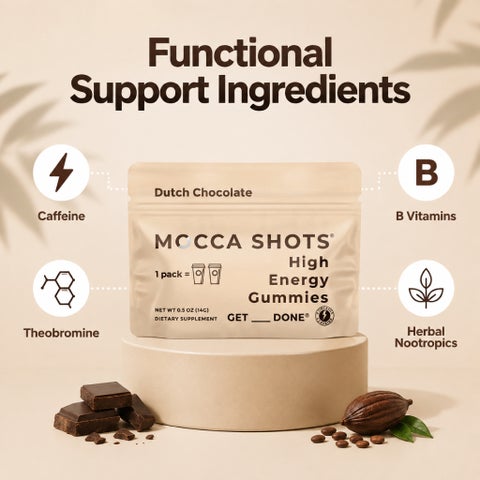 Seattle Gummy Mocca Shots Energy Gummies, Dutch Chocolate - 12 Pack