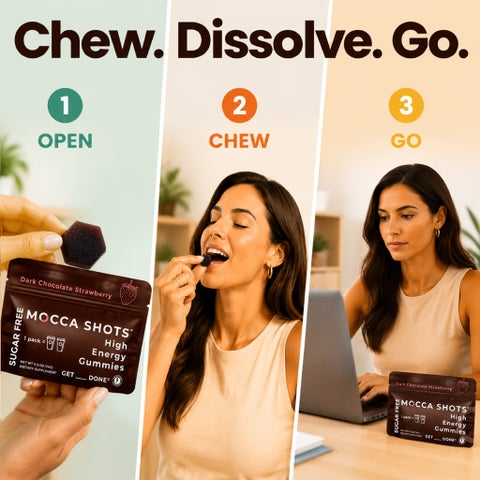 Seattle Gummy Mocca Shots Energy Gummies, Dark Chocolate Strawberry - 12 Pack