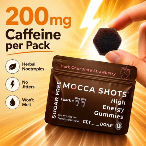 Seattle Gummy Mocca Shots Energy Gummies, Dark Chocolate Strawberry - 12 Pack