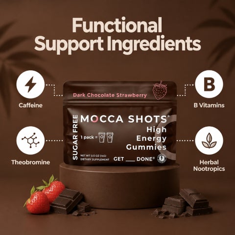 Seattle Gummy Mocca Shots Energy Gummies, Dark Chocolate Strawberry - 12 Pack