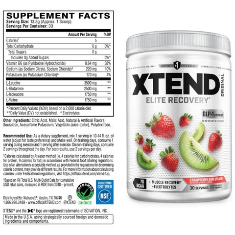 Xtend Original 7g BCAA Muscle Recovery Powder, Strawberry Kiwi Splash - 390g