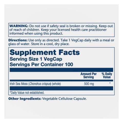 Solaray Irish Sea Moss 500mg Veg Capsules - 100 Capsules