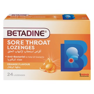 Betadine Sore Throat Lozenges, Orange - 24 Lozenges