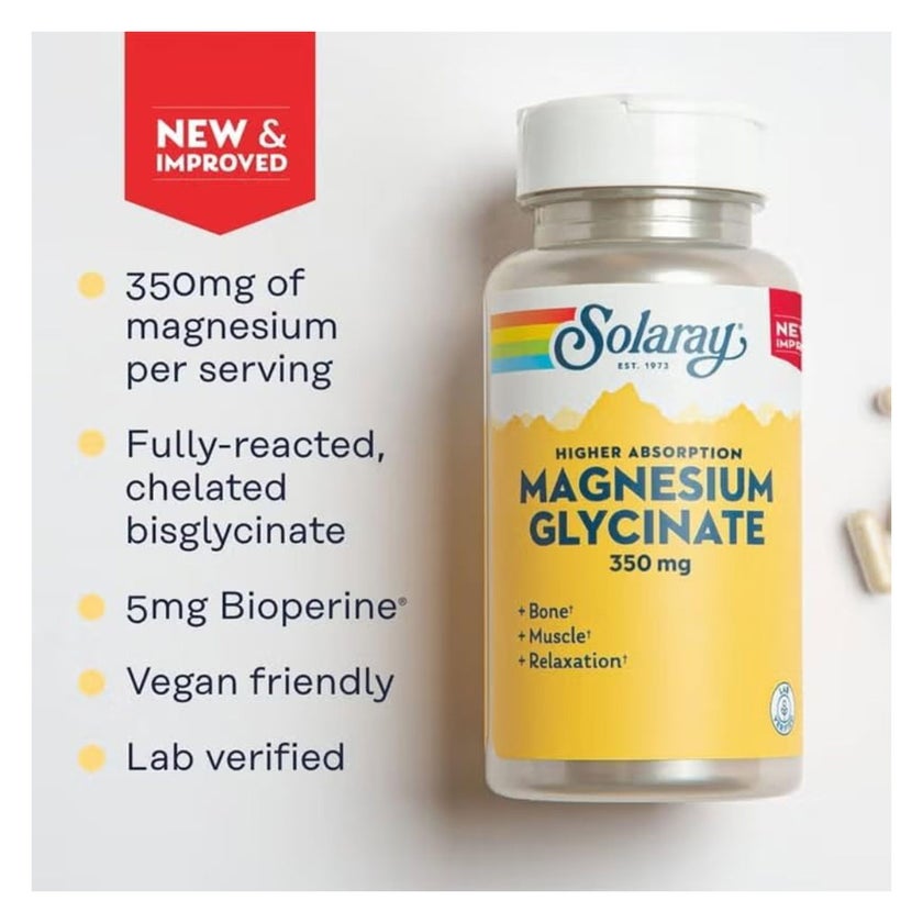 Solaray Magnesium Glycinate 350mg Veg Capsules Multipack - 2 x 120 Capsules