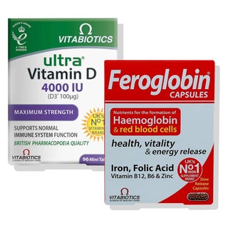Vitabiotics Feroglobin B12 & Iron + Ultra Vitamin D3 4000IU Bundle Pack