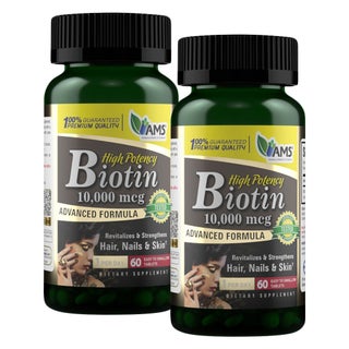 AMS Biotin 10,000mcg Hair, Nails & Skin Supplement - 2 x 60 Tablets