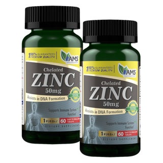 AMS Chelated Zinc 50mg Tablets, Immunity Support - 2 x 60 Tablets