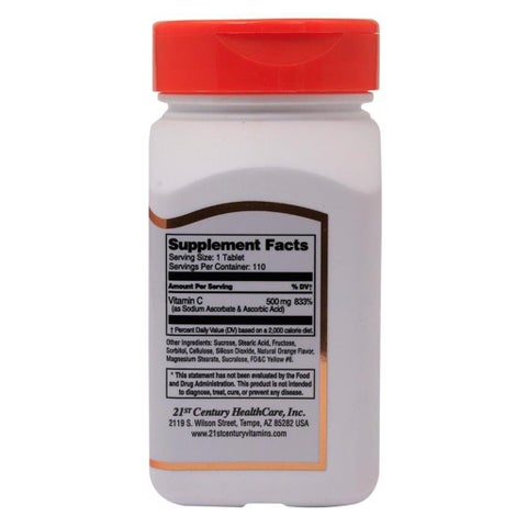 21st Century C-500 Chewable Vitamin C Tablets For Antioxidant & Immunity Support, Pack of 110's