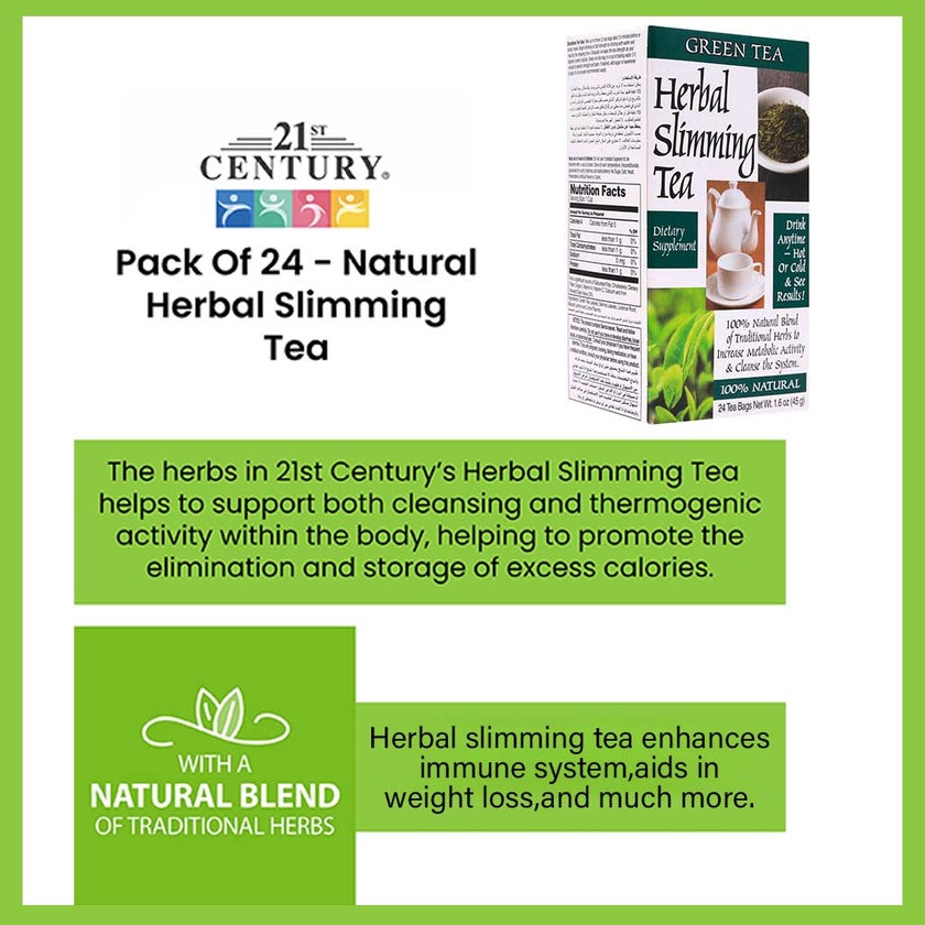 21st Century Herbal Slimming Tea Bag, Green Tea, Pack of 24's