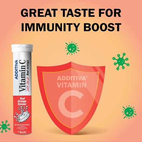 Additiva Vitamin C 1000MG Red Orange Effervescent Tablets, Pack of 20's