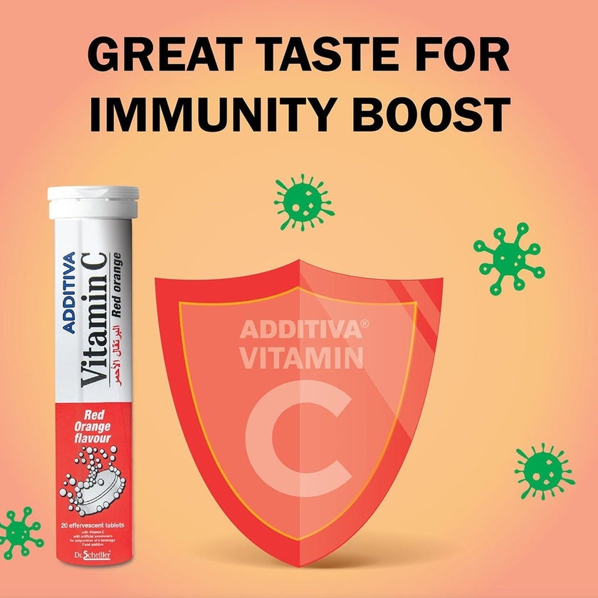Additiva Vitamin C 1000MG Red Orange Effervescent Tablets, Pack of 20's