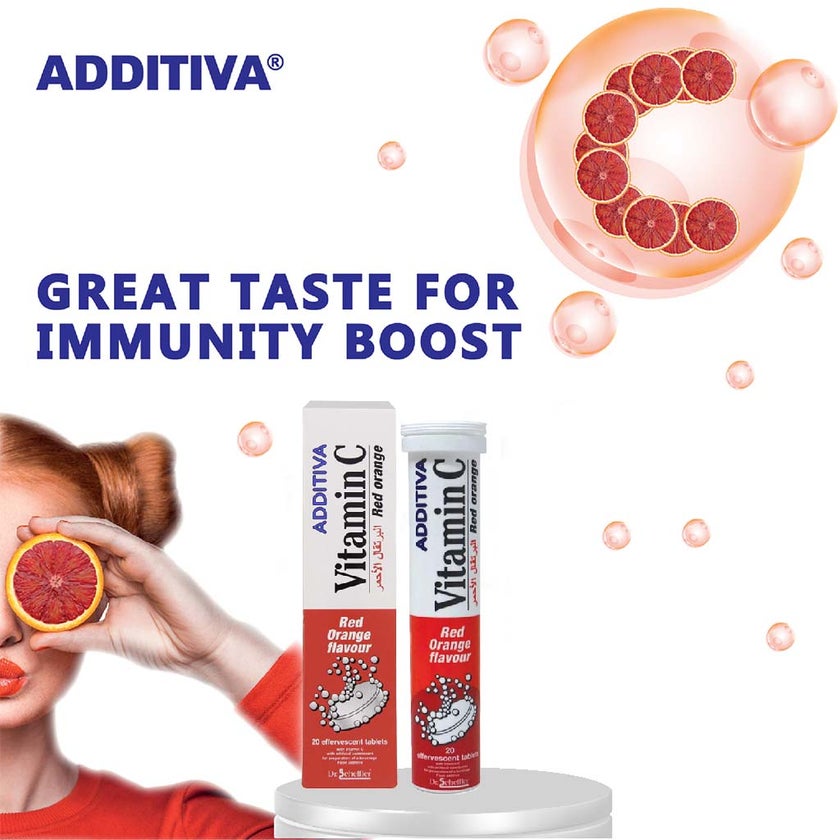 Additiva Vitamin C 1000MG Red Orange Effervescent Tablets, Pack of 20's