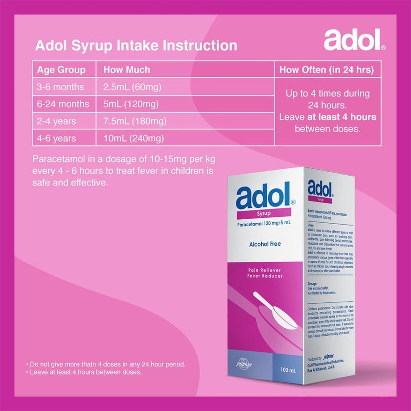 Adol Paracetamol 120mg/5ml Syrup 100ml