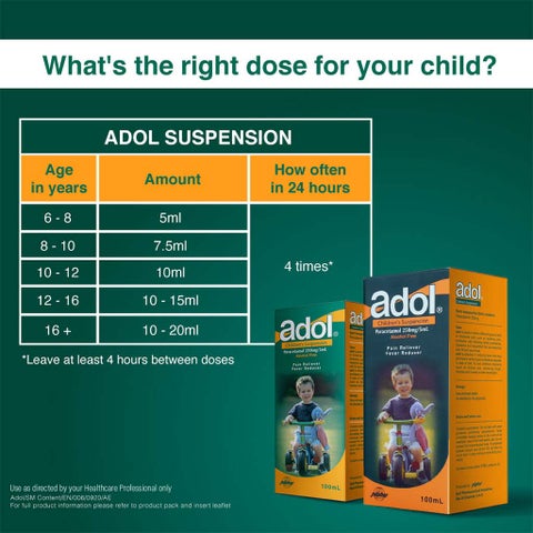Adol Paracetamol Children's Suspension 250mg/5ml, 100ml