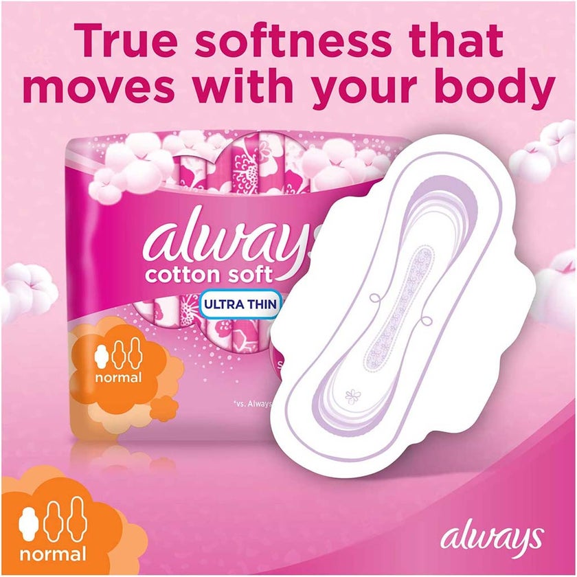 Always Cotton Soft Ultra Thin Normal Sanitary Pads With Wings, Pack of 10's