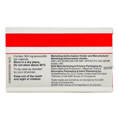 Amoxil 500mg Capsules, Pack of 20's
