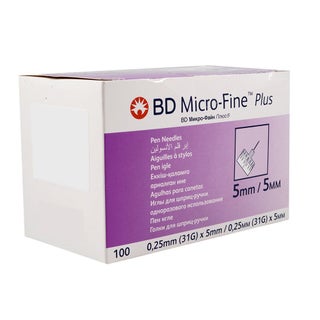 BD Micro-Fine Plus Insulin Pen Needles 31G x 5 mm, Pack of 100's