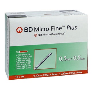 BD Micro-Fine + Insulin Syringe 30g x 8 mm 0.5ml, Pack of 100's