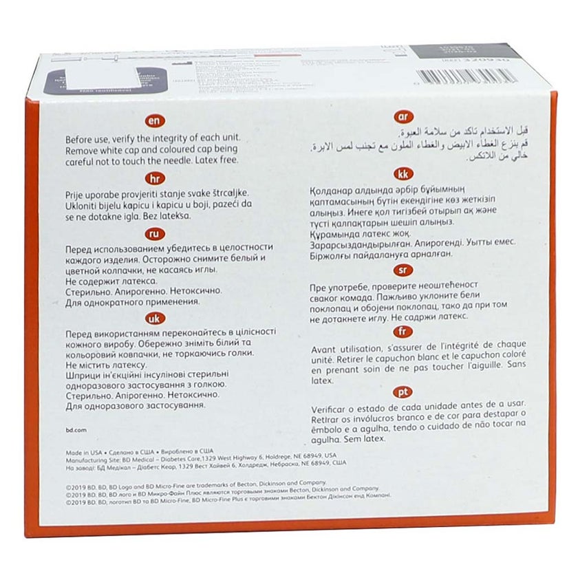 BD Micro Fine Plus Insulin Syringes 30G x 8mm 1ml, Pack of 100’s 