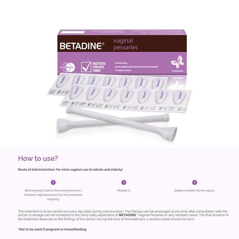 Betadine Vaginal Pessaries, Pack of 14's