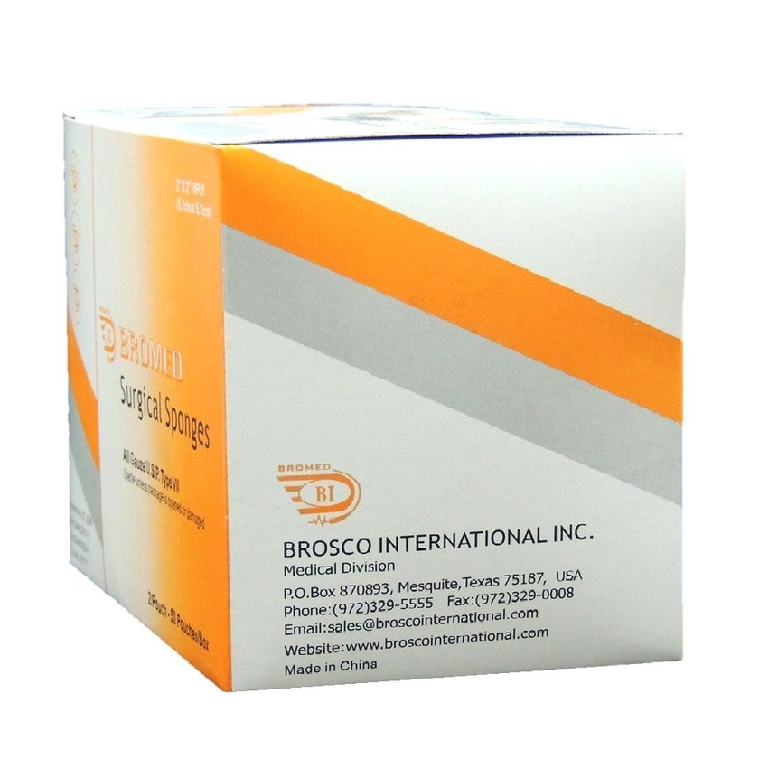 Bromed Sterile Surgical Sponges 2 inch x 2 inch x 8 ply, Pack of 50's