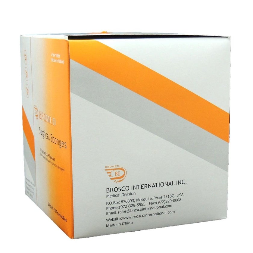 Bromed Sterile Surgical Sponges 4 inch x 4 inch x 8 ply, Pack of 50's
