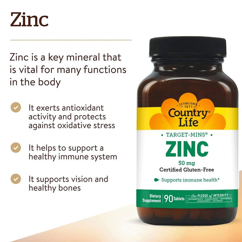 Country Life Zinc Target-Mins 50mg Tablets For Immune Health, Pack of 90's
