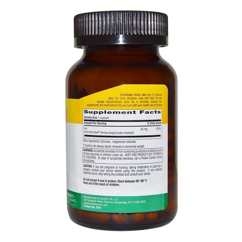 Country Life Easy Iron 25mg Iron Deficiency Supplement Capsules, Pack of 90's