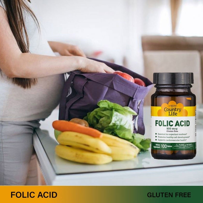 Country Life Folic Acid 800 mcg Supplement Tablets For Pregnancy, Pack of 100's