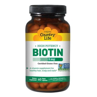 Country Life High Potency Biotin 5mg Gluten-Free Vegan Capsules For Hair, Scalp & Nails, Pack of 60's