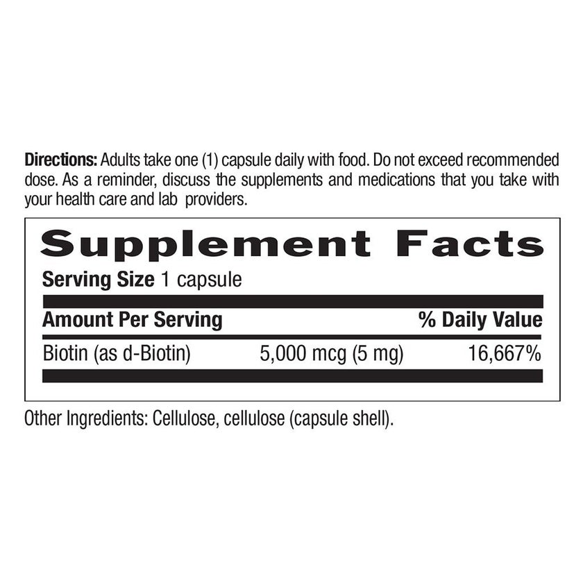 Country Life High Potency Biotin 5mg Gluten-Free Vegan Capsules For Hair, Scalp & Nails, Pack of 60's