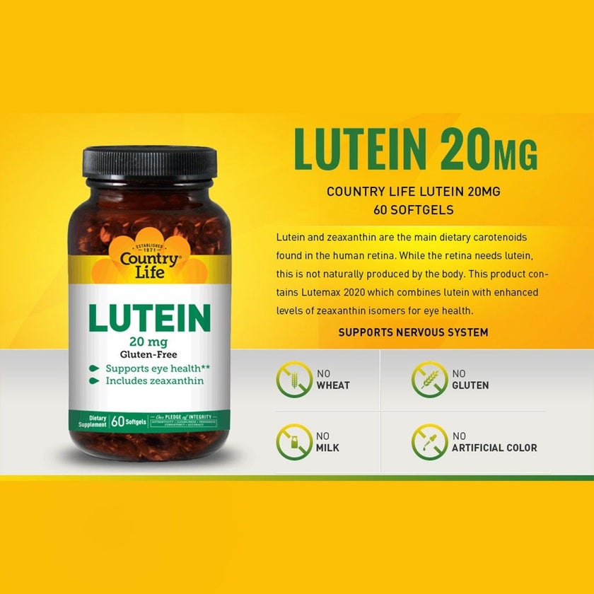 Country Life Lutein 20mg & Zeaxanthin Softgels For Eye Health, Pack of 60's