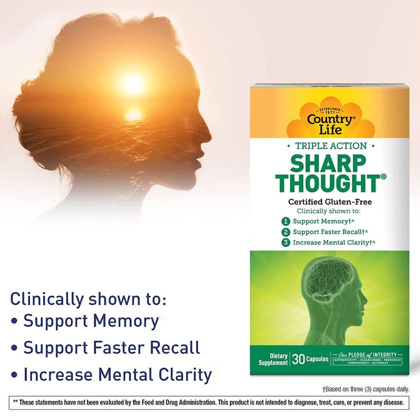 Country Life Triple Action Sharp Thought Capsules, Pack of 30's