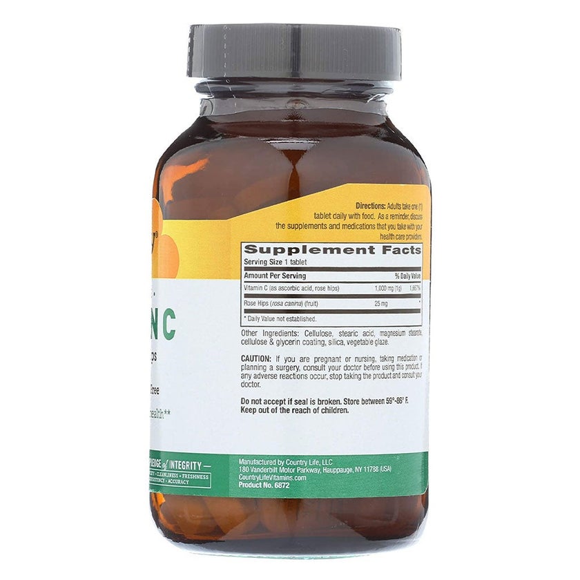 Country Life Antioxidant Vitamin-C 1000mg With Rose Hips Tablets For Immune Support, Pack of 90's