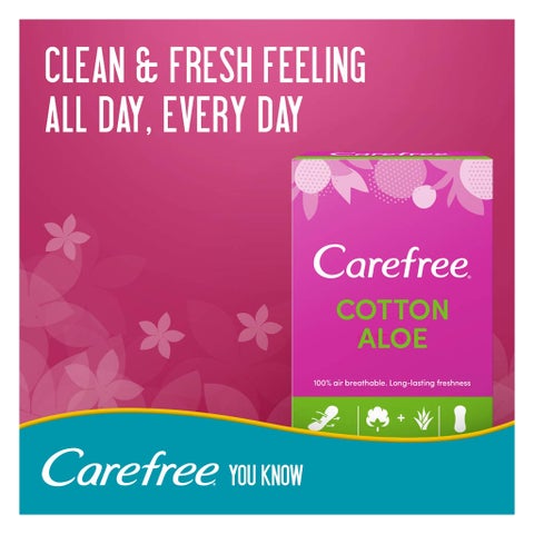 Carefree Breathable Cotton Panty Liners With Cotton & Aloe Extract, Pack of 30's