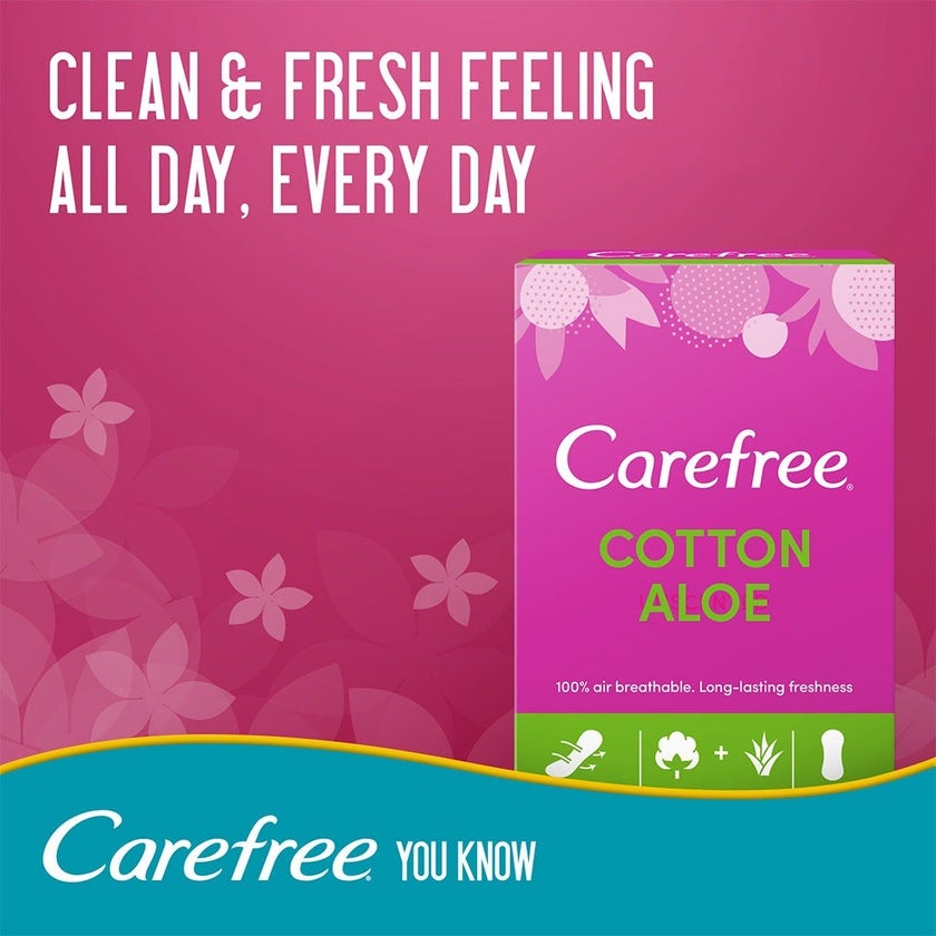 Carefree Breathable Cotton Panty Liners With Cotton & Aloe Extract, Pack of 30's