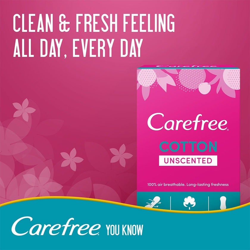 Carefree Breathable Cotton Unscented Panty Liners, Pack of 30