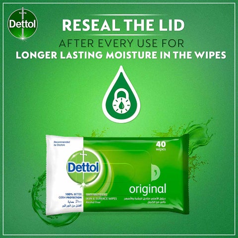Dettol Original Antibacterial Skin & Surface Wipes, Pack of 40's