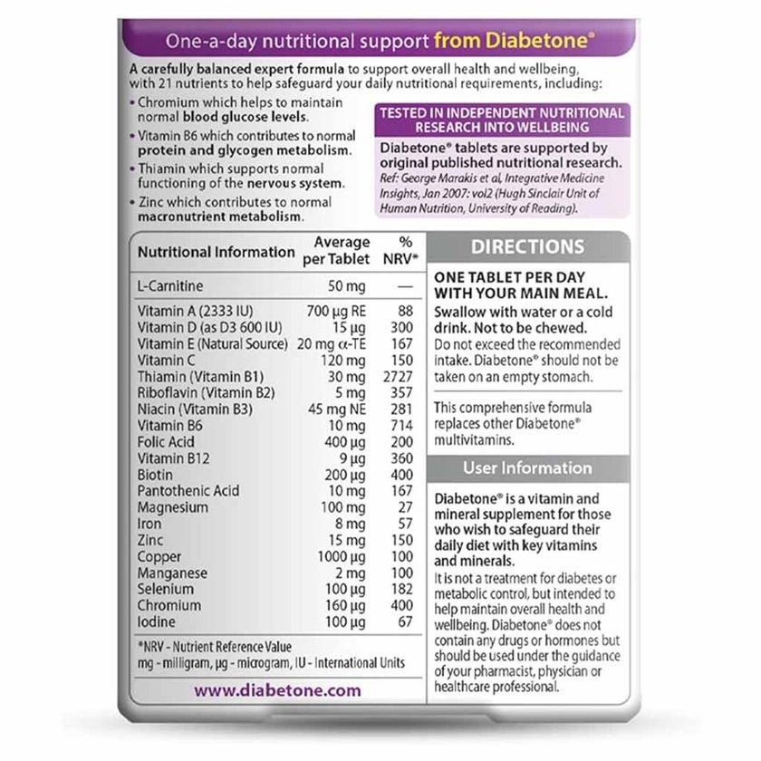 Biobetic Vitabiotics Diabetone Original Nutritional Tablets, Pack of 30's - myAster