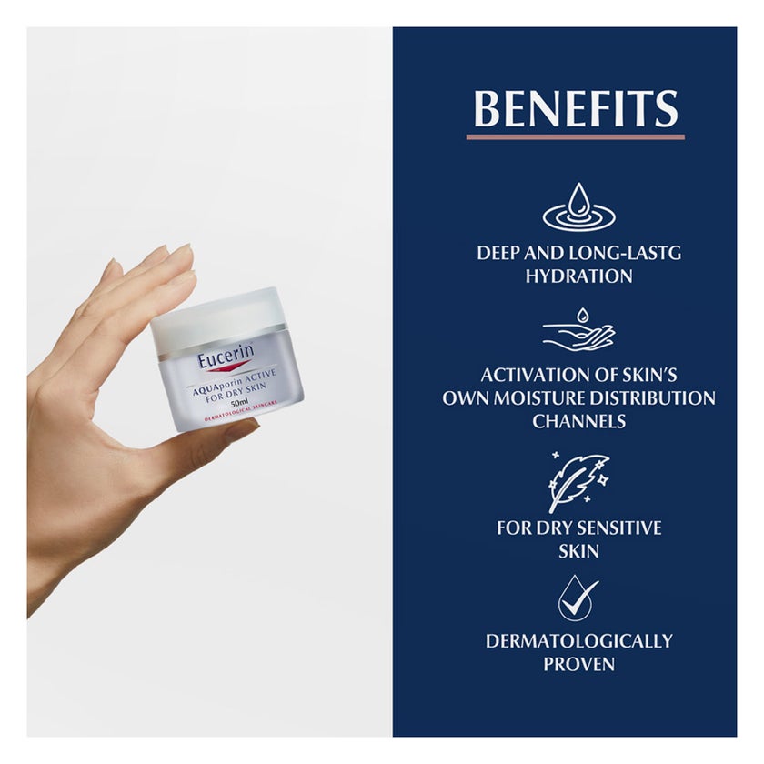 Eucerin Aquaporin Active Moisturising Rich Cream For Dry Skin 50ml