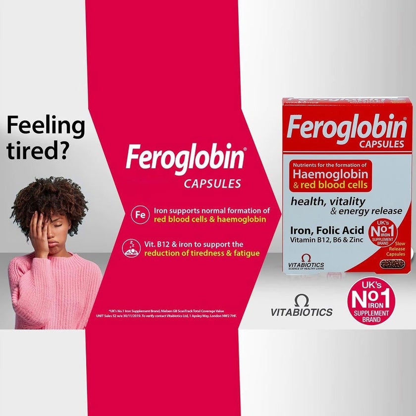 Vitabiotics Feroglobin B12 & Iron Capsules, Pack of 30’s