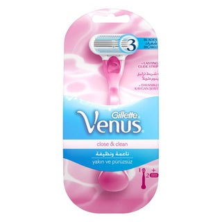 Gillette Venus Close & Clean Women's Razor, Pack of 1 Razor Handle + 2 Blade Refills