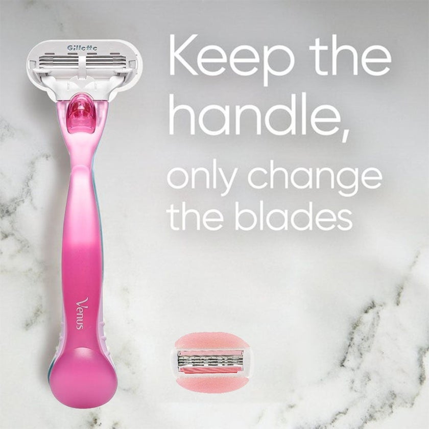 Gillette Venus Close & Clean Women's Razor, Pack of 1 Razor Handle + 2 Blade Refills