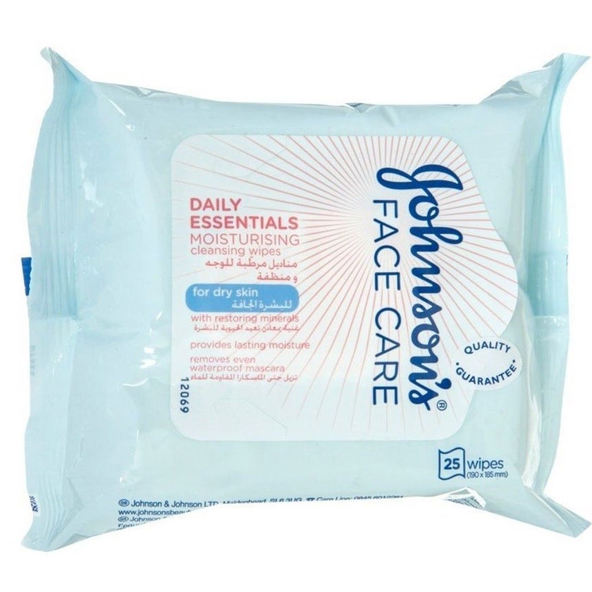 Johnson's Moisturising & Cleansing Makeup Remover Facial Micellar Wipes For Dry Skin, Pack of 25's