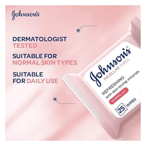 Johnson's Daily Essentials Refreshing Facial Cleansing Makeup Remover Wipes For Normal Skin, Pack of 25's