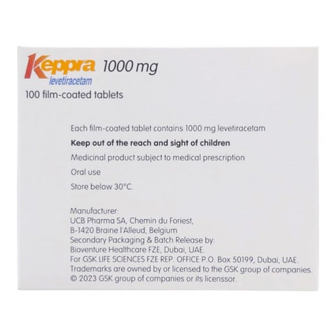 Keppra 1000mg Film Coated Tablets, Pack of 100's