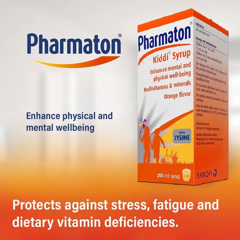 Pharmaton Kiddi Syrup with Multivitamins & minerals, Orange Flavor 200ml