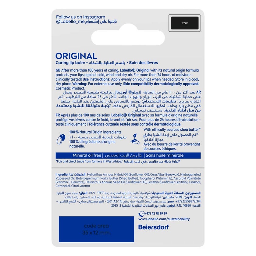 Labello Original 24 Hour+ Moisturizing Lip Balm 4.8g
