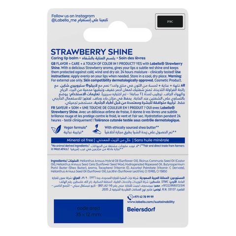 Labello 24H Moisture Strawberry Shine Lip Balm 4.8g - Red Tint
